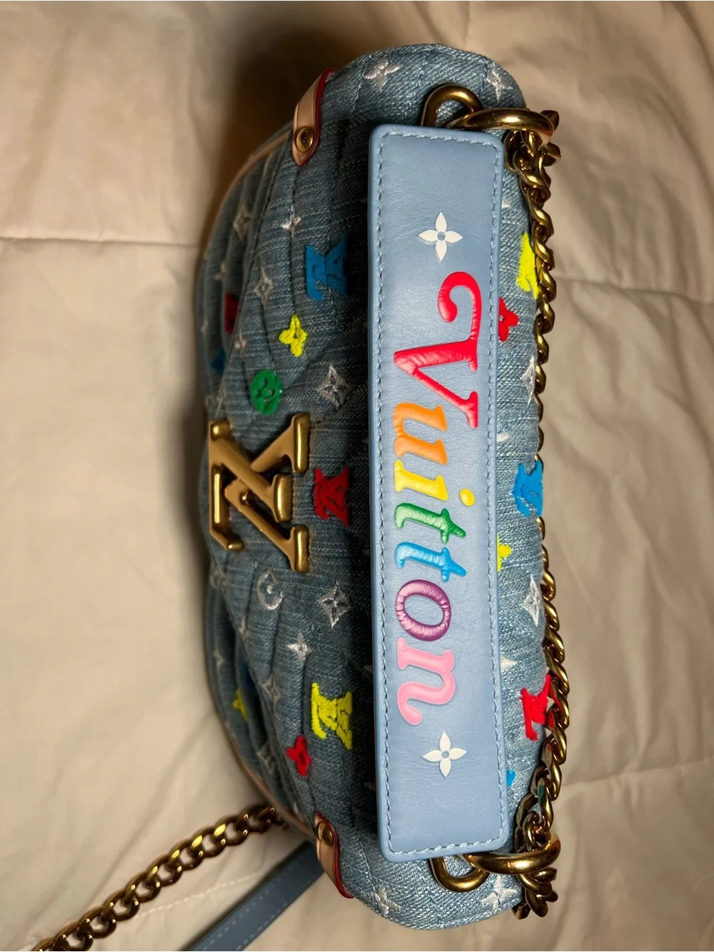 Louis Vuitton Embroidered Monogram Denim New Wave Chain MM